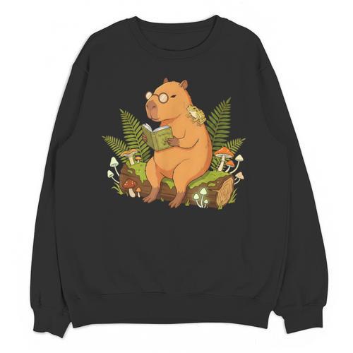 Cottagecore Capybara Reading Herbology Book Goblincore Frog Unisex Sweatshirt - Bookorys UK