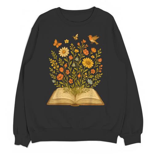 Cottagecore Enchanting Open Vintage Book Wildflowers Bloomin Unisex Sweatshirt - Bookorys CA