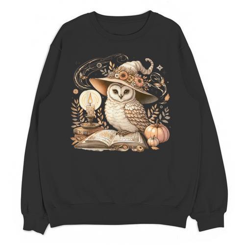 Cottagecore Owl Witch On Book Pumpkin Halloween Unisex Sweatshirt - Bookorys CA