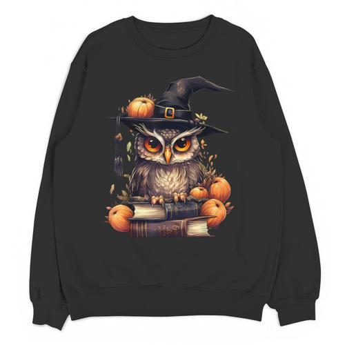 Cottagecore Owl Witch Hat On Book Pumpkin Halloween Costume Unisex Sweatshirt - Bookorys CA