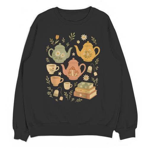 Cottagecore Whimsical Elements Teapots Books Unisex Sweatshirt - Bookorys UK