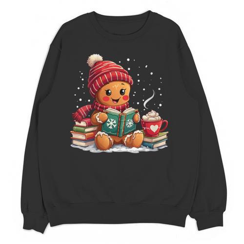 Cozy Gingerbread Christmas Reading Book Xmas Snowflakes Fall Unisex Sweatshirt - Bookorys DE