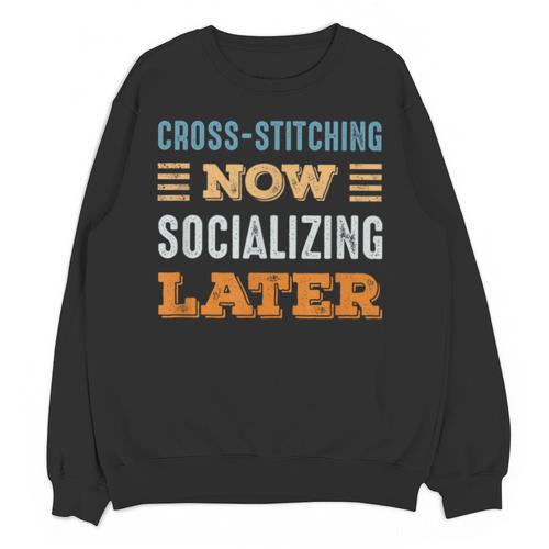 Cross-Stitching Now Minimal Socializing Introvert Vintage Unisex Sweatshirt - Raresse