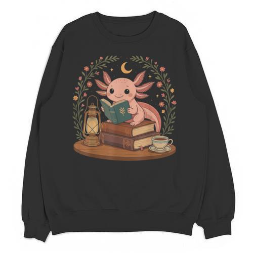 Cute Axolotl Reading Books Cozy Bookworm Unisex Sweatshirt - Bookorys DE