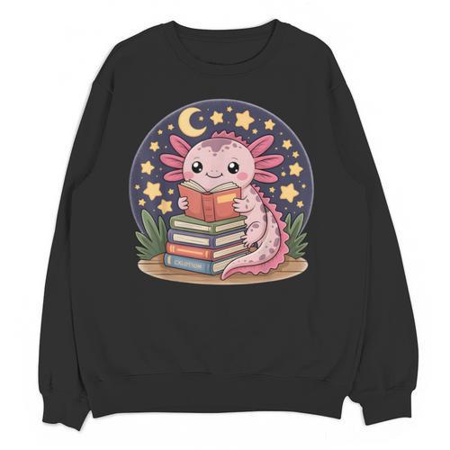 Cute Axolotl Reading Books Cozy Night Aesthetic Unisex Sweatshirt - Bookorys CA