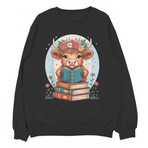 Cute Baby Highland Cow Reading Book Bookworm For Men Women Unisex Sweatshirt - Bookorys
