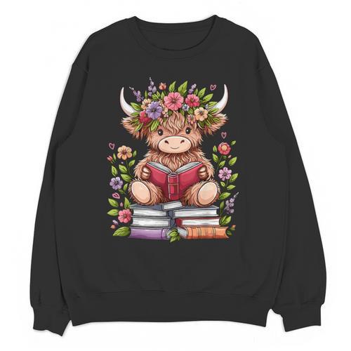 Cute Baby Highland Cow With Reading Book Bookworm Unisex Sweatshirt - Bookorys