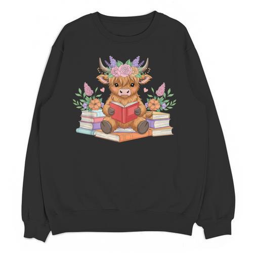 Cute Baby Highland Cow Reading Book Lover Toddler Unisex Sweatshirt - Bookorys CA