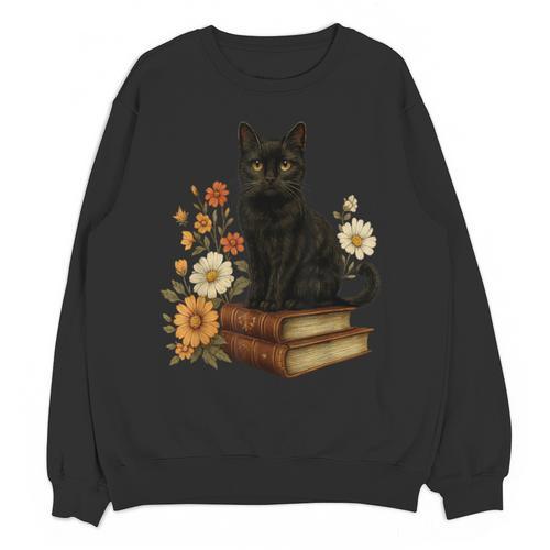 Cute Cat Book Flowers Unisex Sweatshirt - Bookorys CA