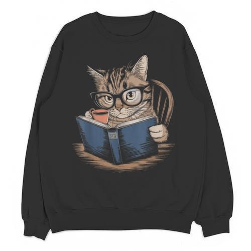 Cute Cat Reading Books With Tea Unisex Sweatshirt - Bookorys AU