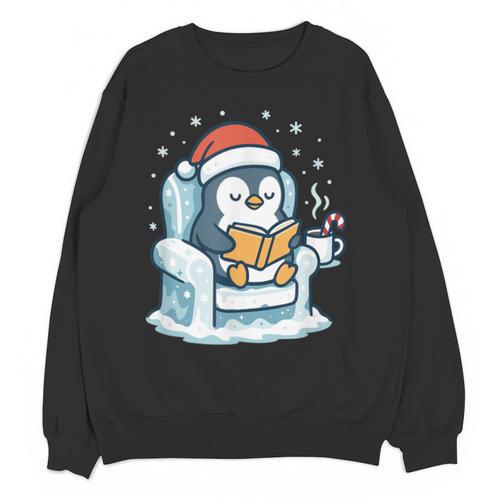 Cute Christmas Penguin Reading Book Cozy Winter Holiday Art Unisex Sweatshirt - Bookorys
