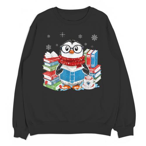 Cute Christmas A Penguin Reading Book Snowflake Hot Teacher Unisex Sweatshirt - Bookorys