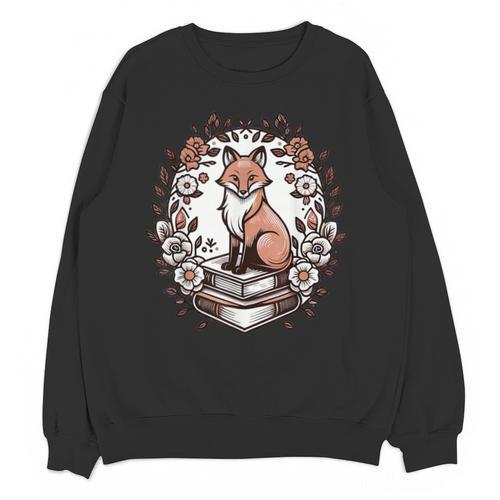 Cute Cottagecore Aesthetic Fox Flowers Book Unisex Sweatshirt - Bookorys UK