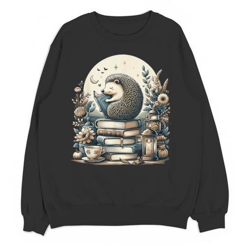 Cute Cottagecore Aesthetic Hedgehog Reading Book Nerd Unisex Sweatshirt - Bookorys CA