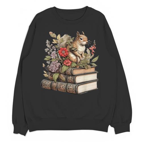Cute Cottagecore Aesthetic Squirrel With Flowers Books Unisex Sweatshirt - Bookorys UK
