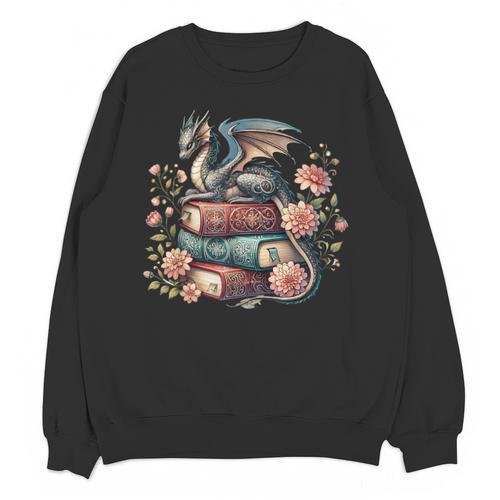 Cute Dragon Books Cottagecore Flower Bookworm Book Lover Unisex Sweatshirt - Bookorys
