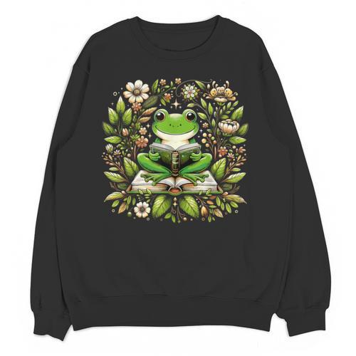 Cute Floral Frog Book Reading Unisex Sweatshirt - Bookorys CA