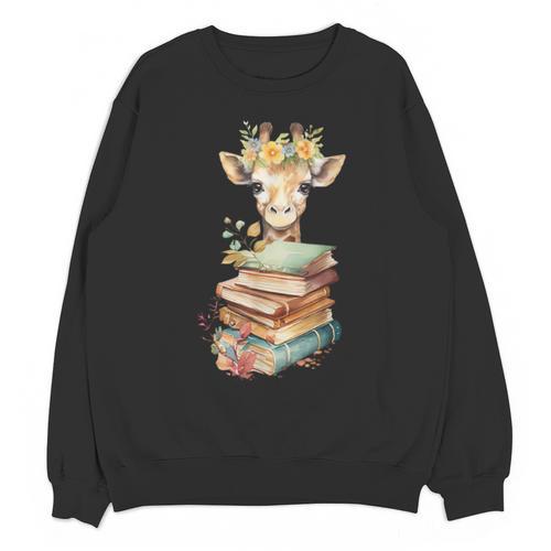 Cute Giraffe With Book Floral Bookworm Librarian Book Lover Unisex Sweatshirt - Bookorys CA