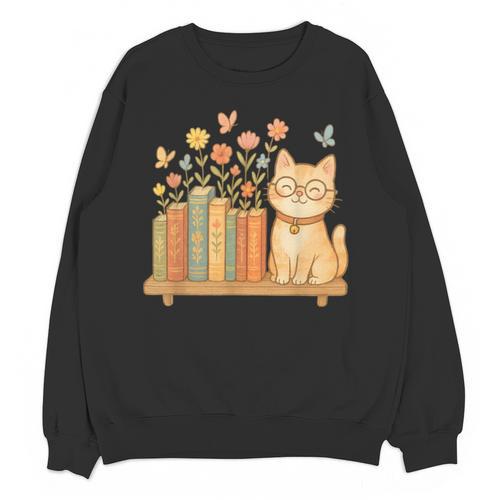 Cute Kawaii Cat Books Flowers Unisex Sweatshirt - Bookorys UK