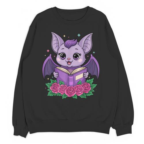 Cute Pastel Goth Bat Reading Book Unisex Sweatshirt - Bookorys DE