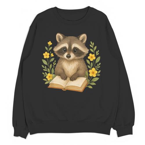 Cute Raccoon Reading Book Flowers Floral Unisex Sweatshirt - Bookorys UK