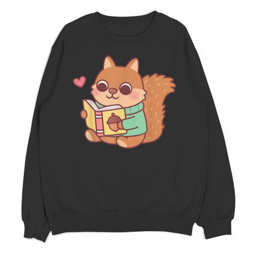 Cute Squirrel Reading A Book Lovers Anime Kawaii Women Kids Unisex Sweatshirt - Bookorys CA