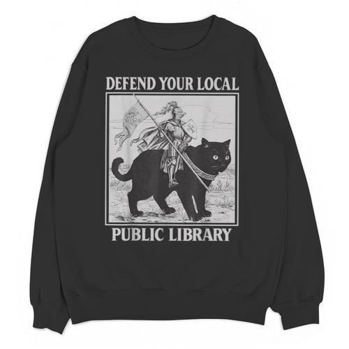 Defend Your Local Library Knight Cat Rider Book Lover Unisex Sweatshirt - Bookorys