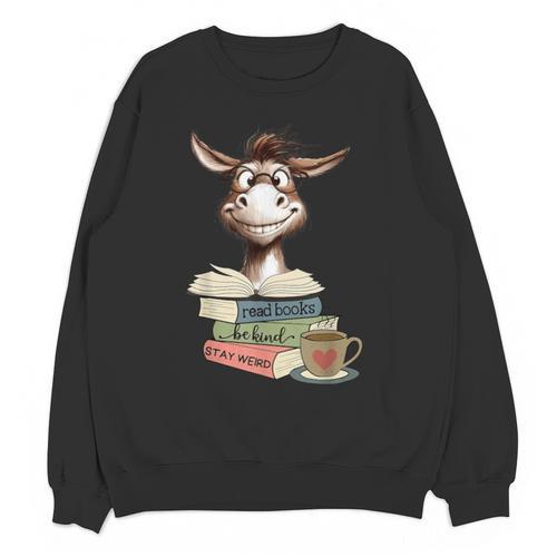 Donkey Reading Book Read Books Be Kind Stay Weird Librarian Unisex Sweatshirt - Bookorys