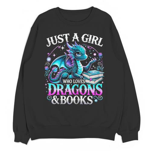 Dragon Reading Just A Girl Who Loves Dragons And Books Unisex Sweatshirt - Bookorys