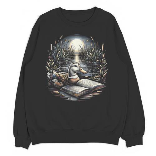 Duck Reading Book Full Moon Lake Scenery Unisex Sweatshirt - Bookorys CA