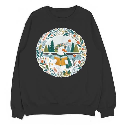 Duck Wilderness Book Reading Illustration Floral Unisex Sweatshirt - Bookorys