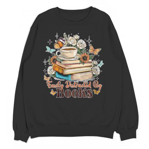 Easily Distracted By Books Book Wildflowers Book Lovers Unisex Sweatshirt - Bookorys DE