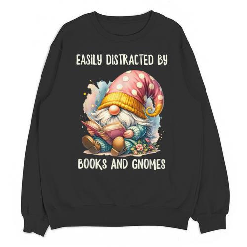 Easily Distracted By Books And Gnomes Book Reading Gnome Unisex Sweatshirt - Bookorys