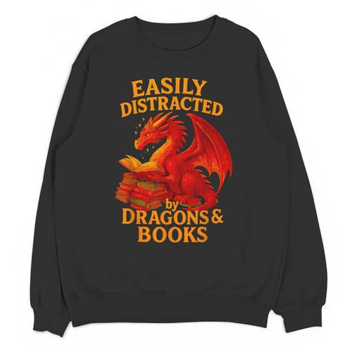 Easily Distracted By Dragons And Books Reading Unisex Sweatshirt - Bookorys AU