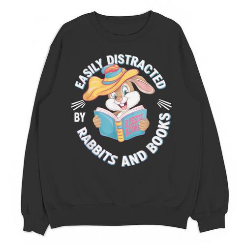 Easily Distracted By Rabbits And Books Reading Unisex Sweatshirt - Bookorys