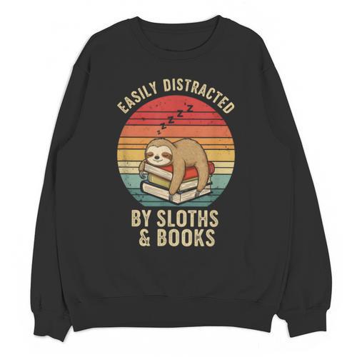 Easily Distracted By Sloths And Books Unisex Sweatshirt - Bookorys UK