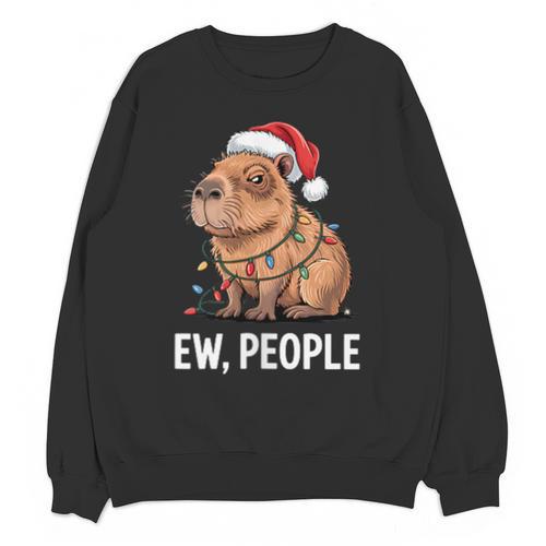 Ew People Capybara Christmas Lights Introvert Humor Unisex Sweatshirt - Raresse