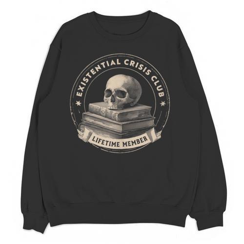 Existential Crisis Club Lifetime Member Skull And Books Unisex Sweatshirt - Bookorys DE