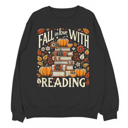 Fall In Love With Reading Book Autumn Pumpkins And Teachers Unisex Sweatshirt - Bookorys