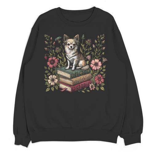 Floral Cottagecore Chihuahua Pet Dog Flower Book Reader Unisex Sweatshirt - Bookorys DE