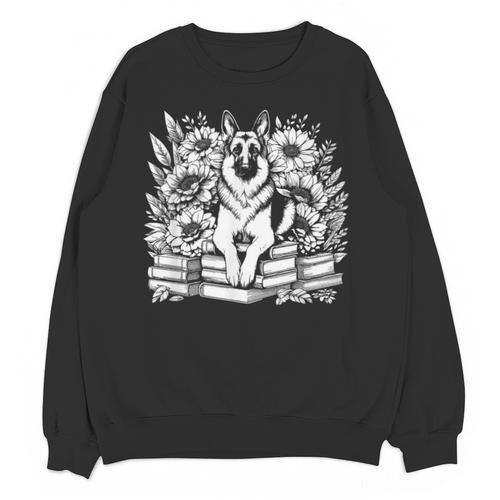 Floral Cottagecore German Shepherd Flower Book Reader Unisex Sweatshirt - Bookorys