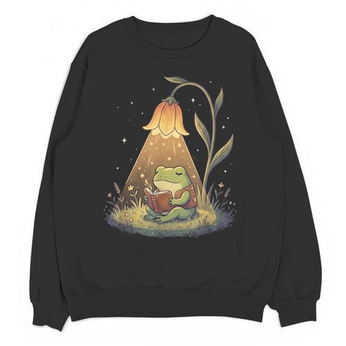 Frog Reading Book Shirt Cottagecore Frog Books Women Girls Unisex Sweatshirt - Bookorys