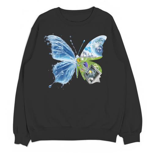 Frutiger Aero Aesthetic Butterfly Computer Fishes Scenery Unisex Sweatshirt - Figerry