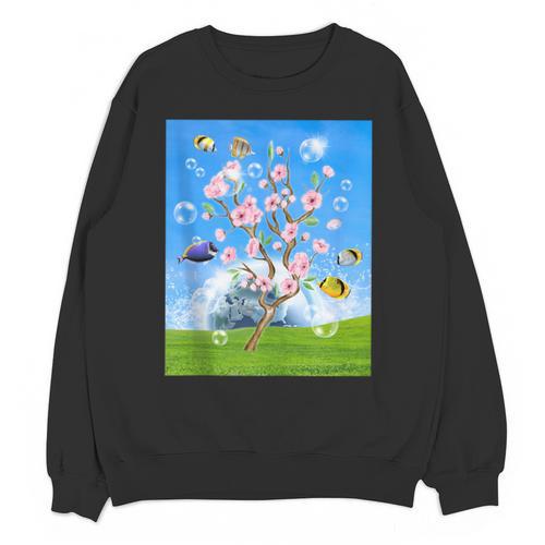Frutiger Aero Aesthetic Tech Cherry Blossom Fishes Bubbles Unisex Sweatshirt - Figerry