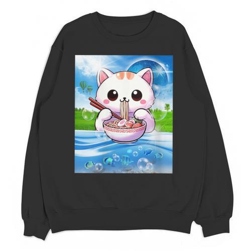 Frutiger Aero Aesthetic Tech Kawaii Ramen Cat Fishes Unisex Sweatshirt - Figerry