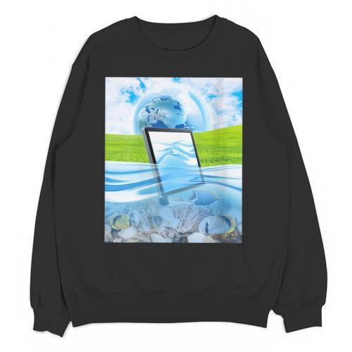 Frutiger Aero Aesthetic Tech Water Fishes Monitor Screen Unisex Sweatshirt - Figerry