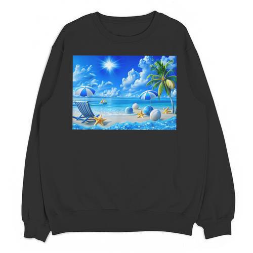 Frutiger Aero Beach Y2k Aesthetic Palm Tree Sand Ocean Men Women Girls Kids Unisex Sweatshirt - Figerry