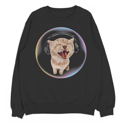 Frutiger Aero Cat Wearing Headphones Bubble 2000s Gen-Z Meme Unisex Sweatshirt - Figerry