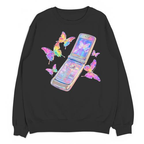Frutiger Aero Y2K Chrome Phone Butterfly Unisex Sweatshirt - Figerry