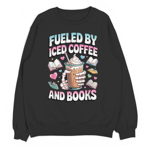 Fueled By Iced Coffee And Books Book Lover Retro Unisex Sweatshirt - Bookorys CA